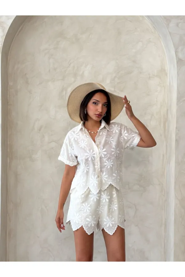 Nakışlı Toptan Gömlek - Taş | Topshow