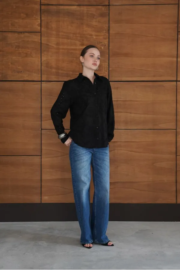 Corded Wholesale Shirts - Black | F2079 - Topshow