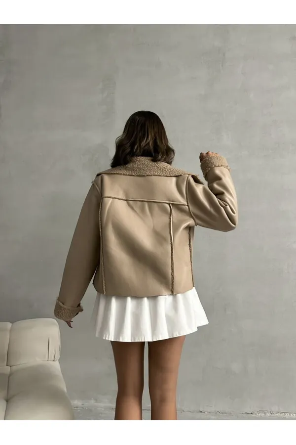 Veste zippée en cuir laminé - Gris foncé | TOPSHOW | F1511