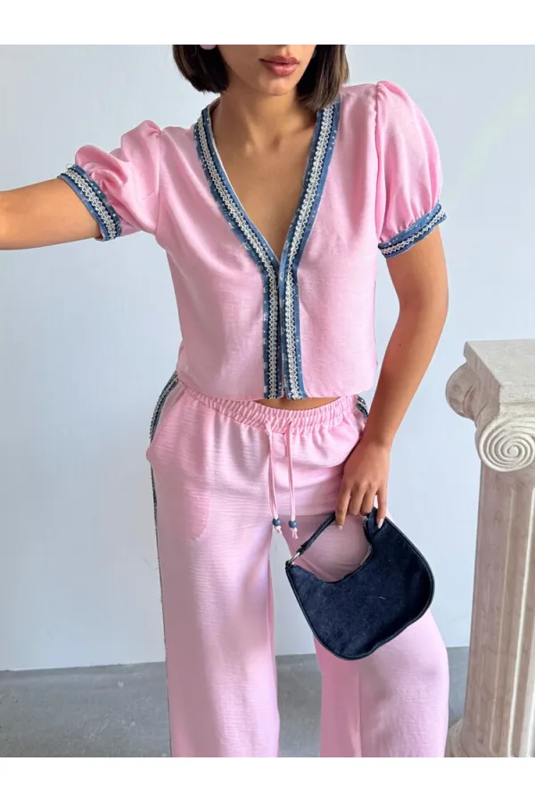 Veste en jean rose à détails | Topshow