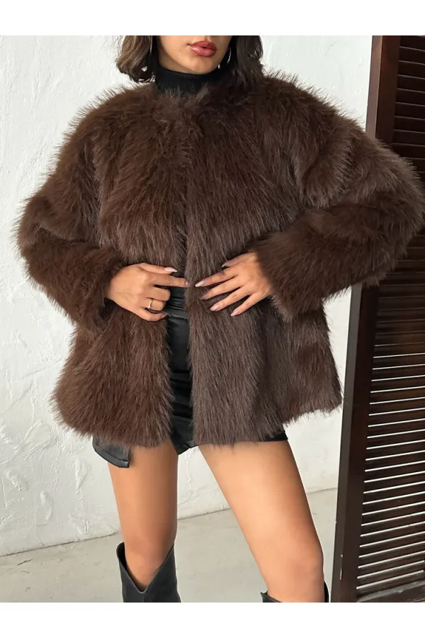 Suni Kürk Toptan Ceket - Kahverengi | TOPSHOW | F1608