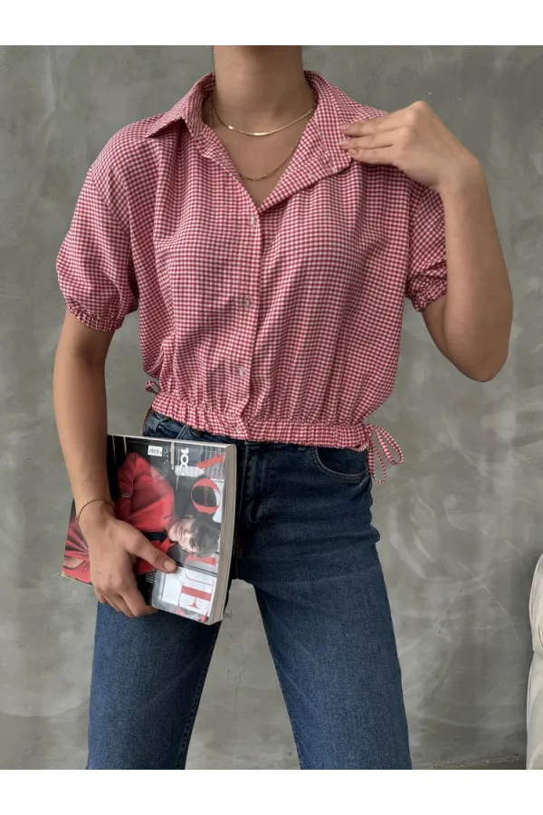 Topshow Fuşya Pitikare Beli Kolucu Lastikli Toptan Gömlek