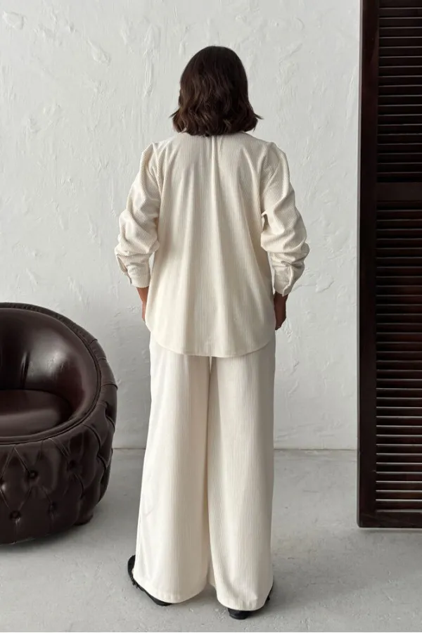 Topshow - Toptan Fitilli Kadife Pantolon - Krem