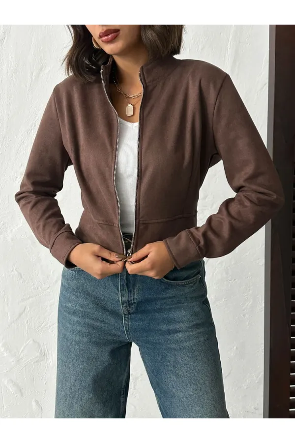 Topshow - Veste bomber marron zippée pour femme (vente en gros)