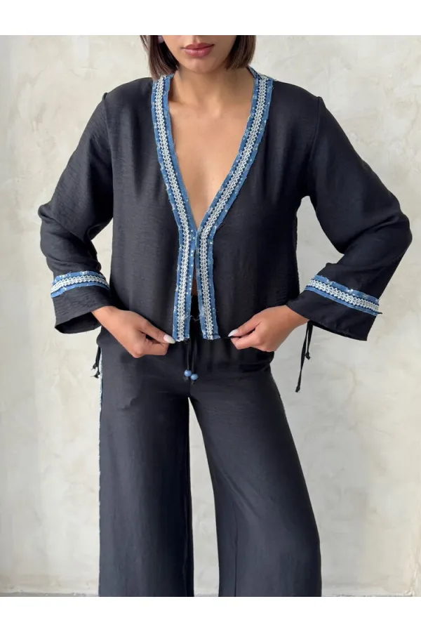 Kot Şeritli Toptan Gömlek   Siyah | Topshow | F1888