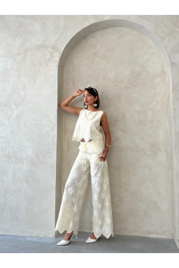 Nakışlı Toptan Pantolon - Sarı | Topshow