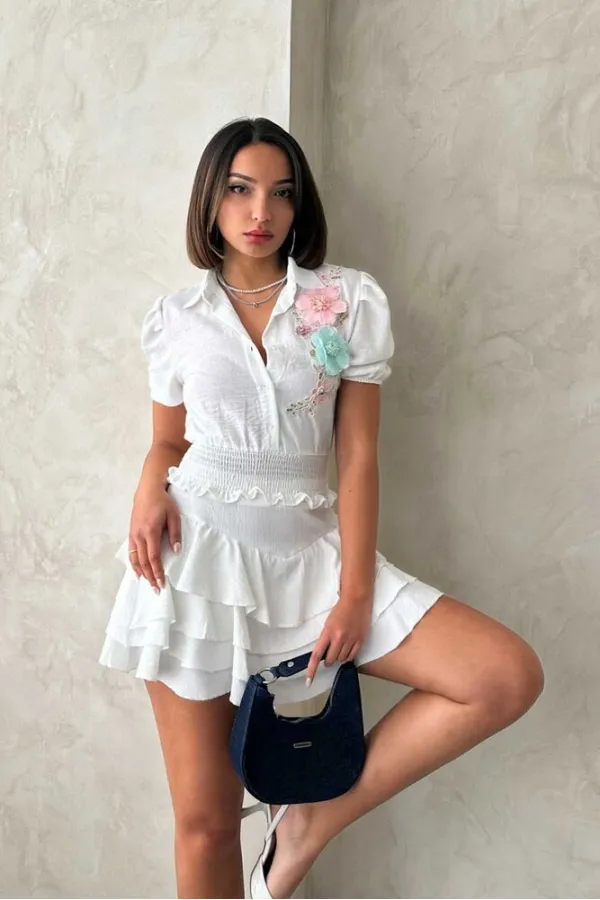 Topshow Cream Floral Chest Linen Wholesale Shirt