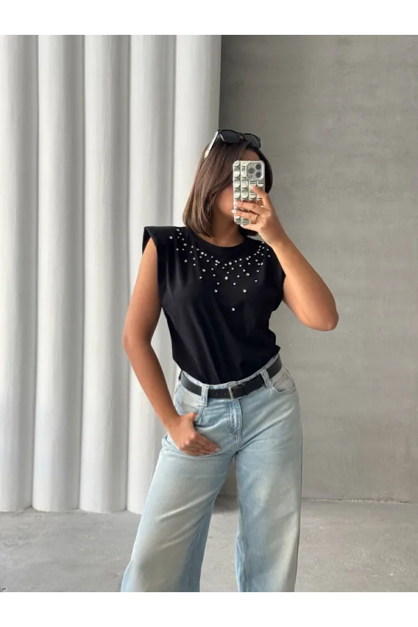 Wholesale Blouse with Stone Detail - Black | Topshow