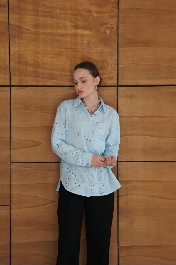 Corded Wholesale Shirts - Blue | F2079 - Topshow