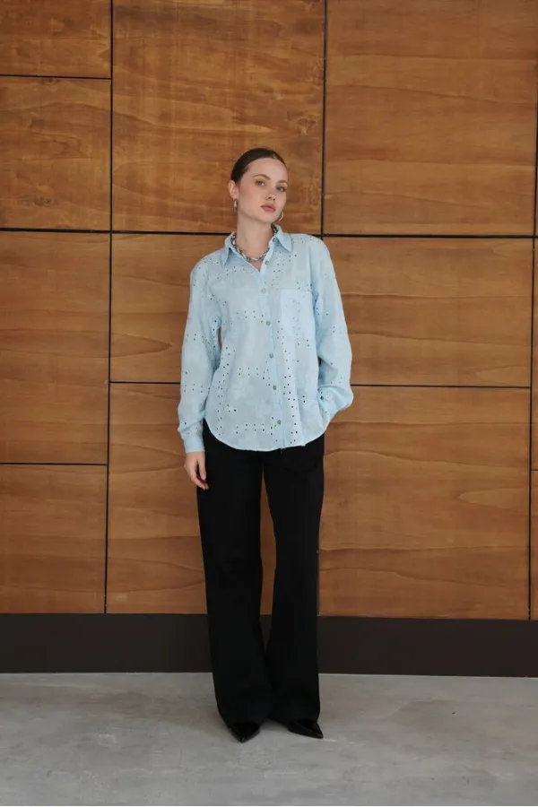 Corded Wholesale Shirts - Blue | F2079 - Topshow