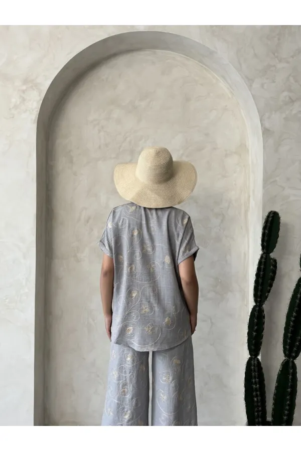 Nakışlı Toptan Gömlek - Gri Dsn2 | Topshow