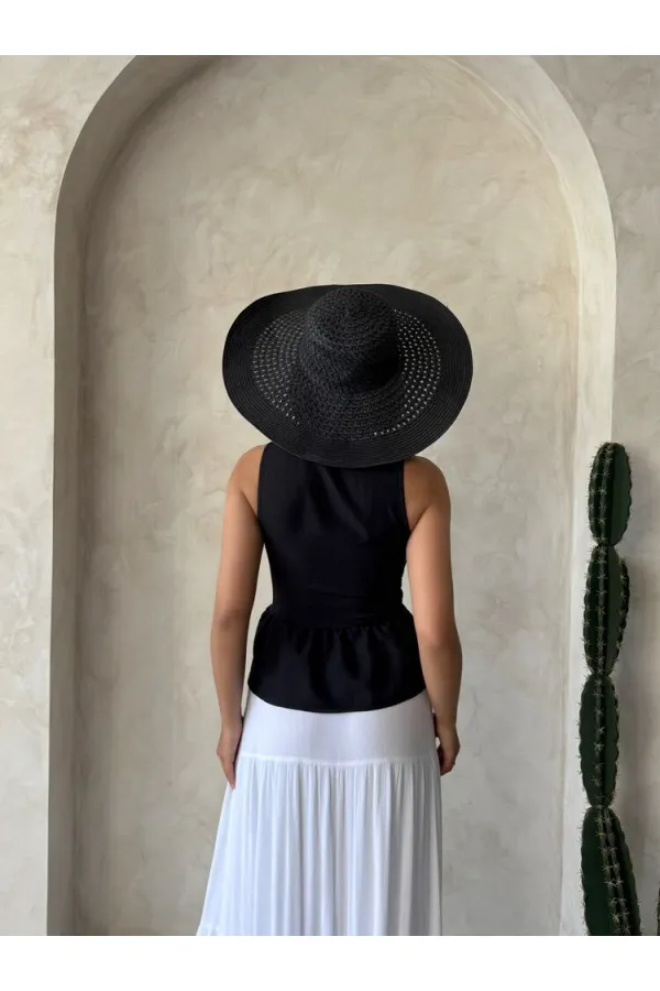 Güpür Detaylı Askılı Toptan Bluz   Siyah | Topshow