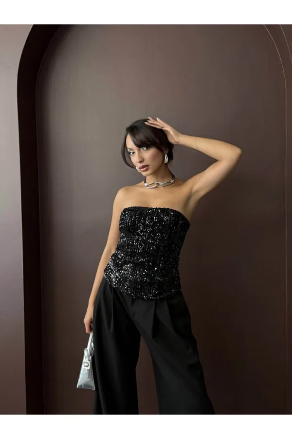 Chemisier bustier Topshow avec fermeture éclair au dos - Noir | F2056