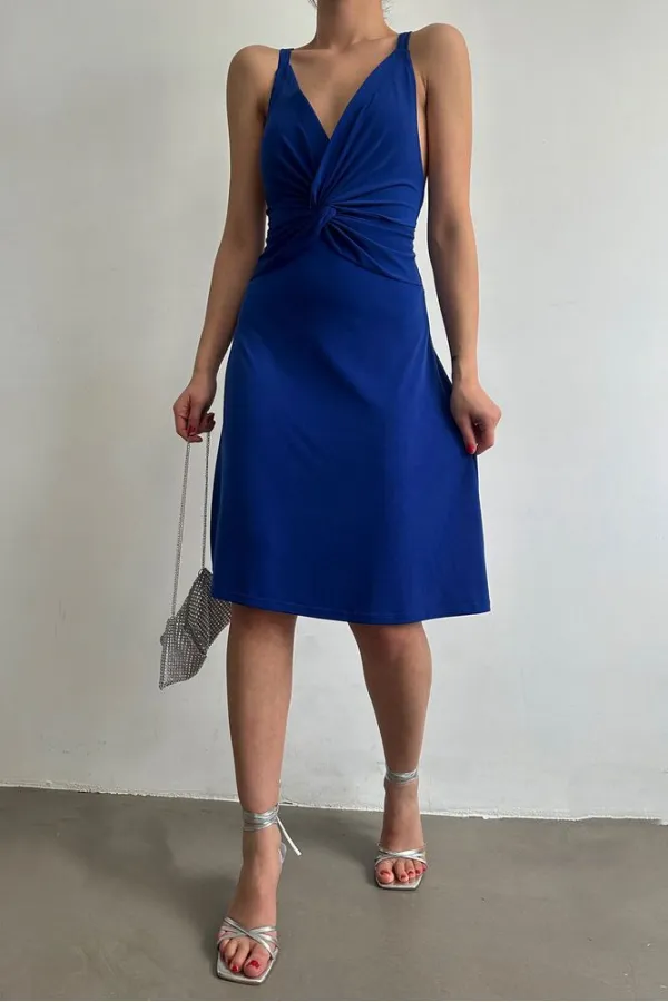 Robe Topshow à bretelles Saxe et col en V au-dessus du genou (vente en gros)