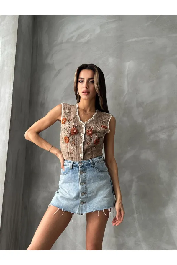 Gilet brodé en vison Topshow en gros