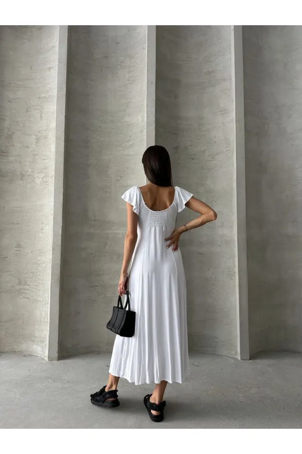 Topshow White Plain Viscose Wholesale Dress