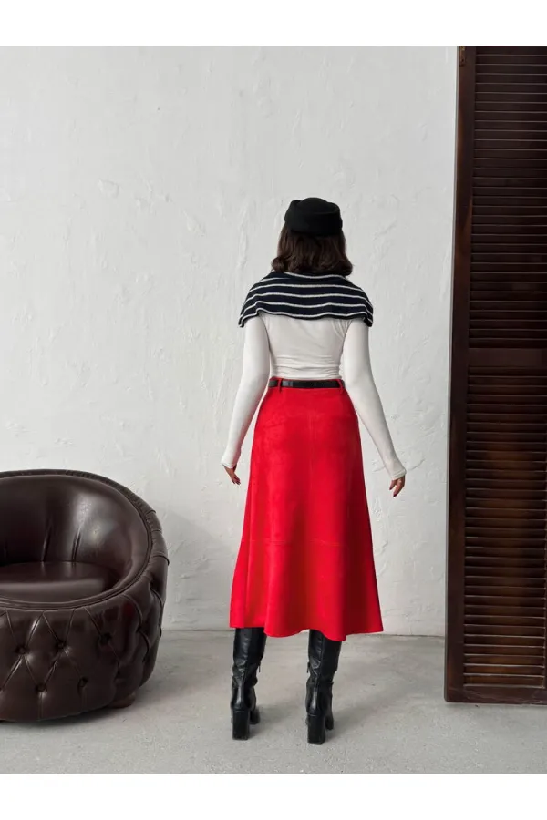 Topshow Scuba Suede Wholesale Skirt - Red | F2004