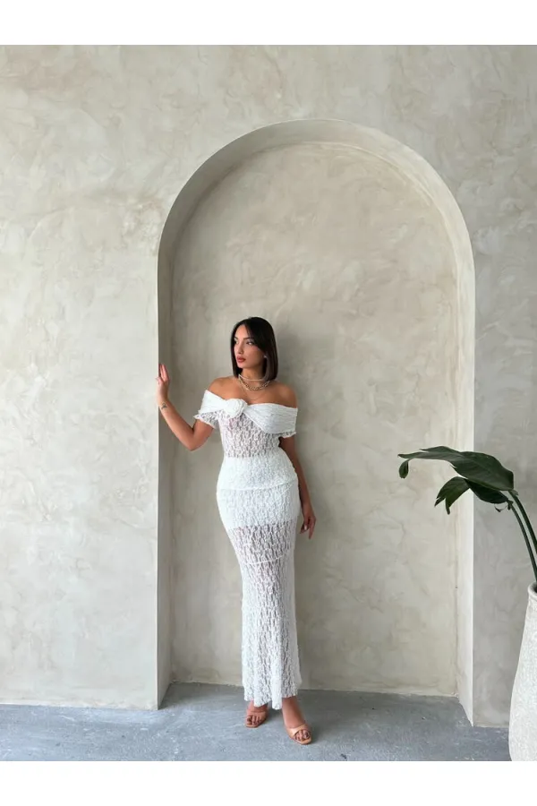 Wholesale Evening Blouse with Rose Detail Lace - Cream | TOPSHOW