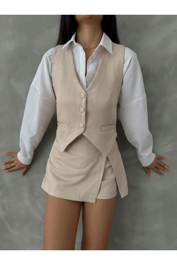 Gilet en daim beige (vente en gros) | TOPSHOW | f1528