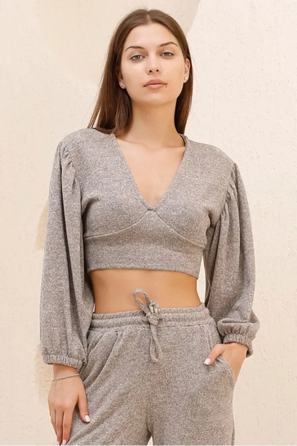 Blouse courte en gros - Beige | TOPSHOW | f1485