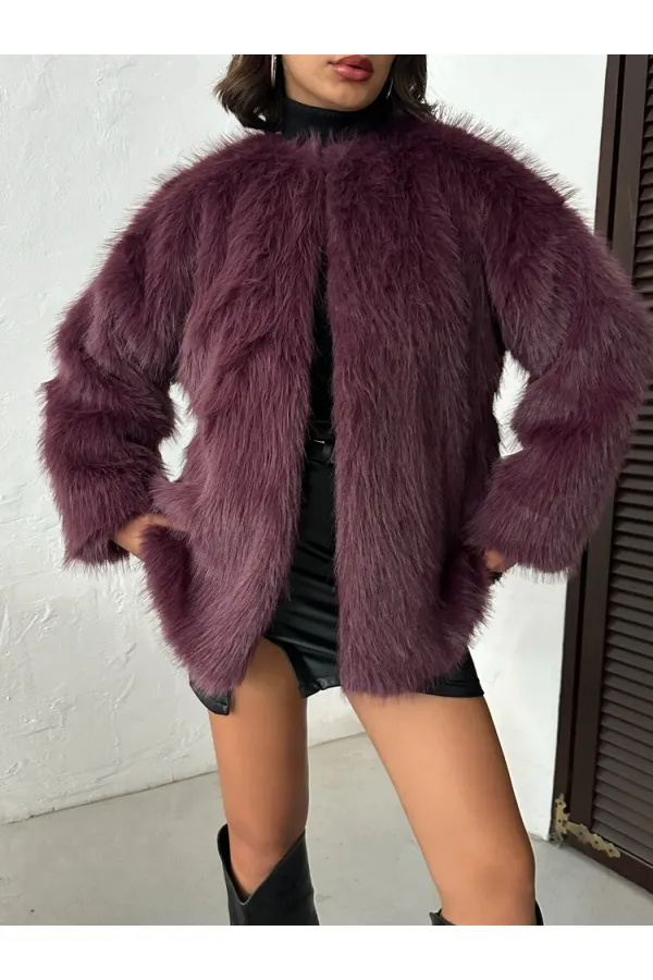 Suni Kürk Toptan Ceket - Mürdüm | TOPSHOW | F1608