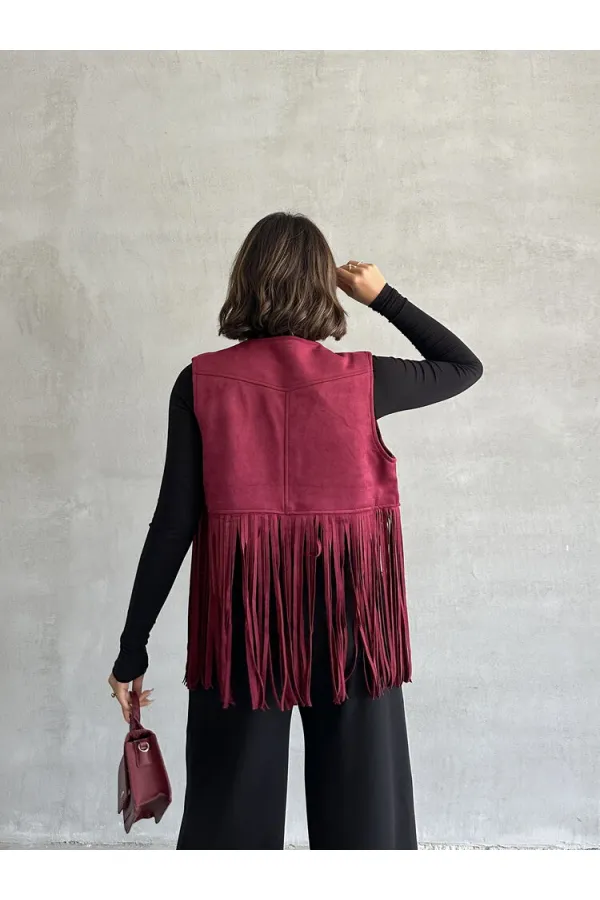 Topshow Burgundy Tassel Drop Wholesale Vest | F1806