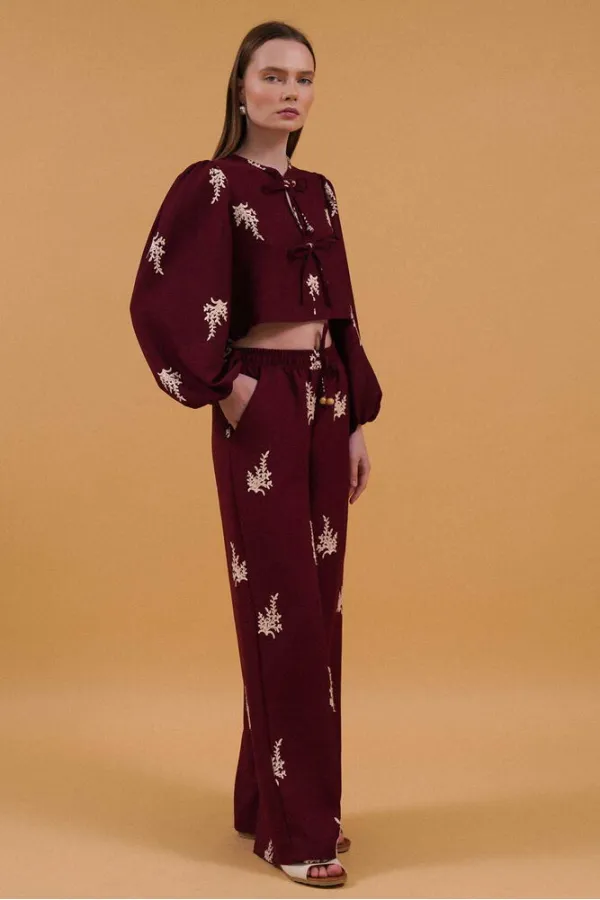 Embroidered Wholesale Trousers - Claret Red | Topshow | F1712