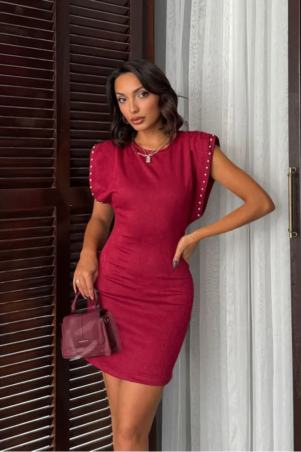 Topshow - Robe en daim scuba Drop en gros - Rouge bordeaux
