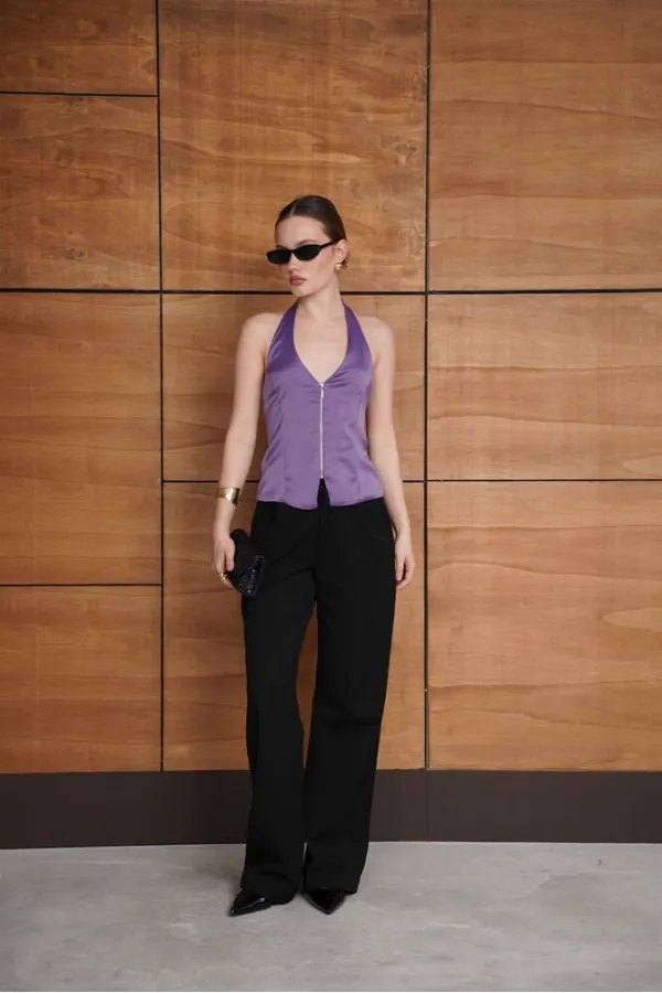 Gilet en satin zippé - Lilas | D2952 - Topshow