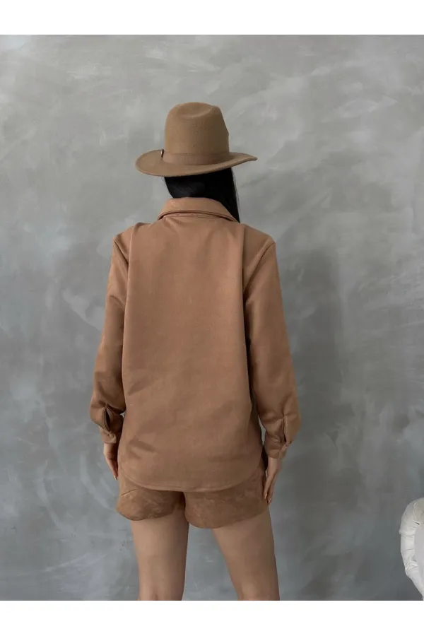 Chemise en daim en gros - Beige | TOPSHOW | F1517