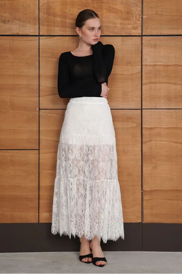 Ruffled Lace Skirt - Cream | F2074 - Topshow