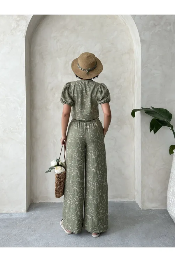 Nakışlı Önden Baglamalı Toptan Bluz - Açık Haki | Topshow