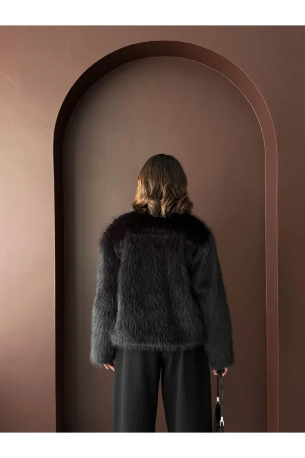Topshow - Manteau boutonné en fourrure de lapin en gros - Noir