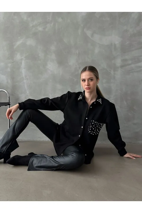 Cebi Tasli Toptan Gömlek - Siyah | TOPSHOW | F1617