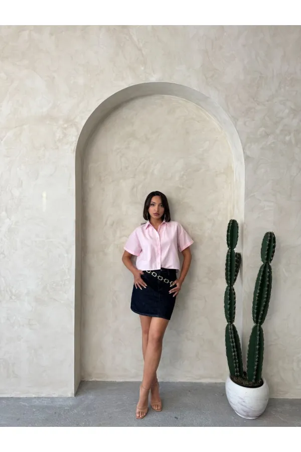 Kelebek Detaylı Toptan Gömlek   Pembe | Topshow