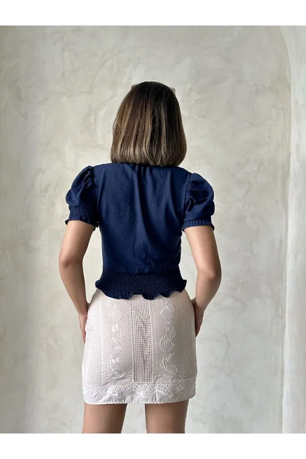 Chemise brodée bleu marine Topshow en gros