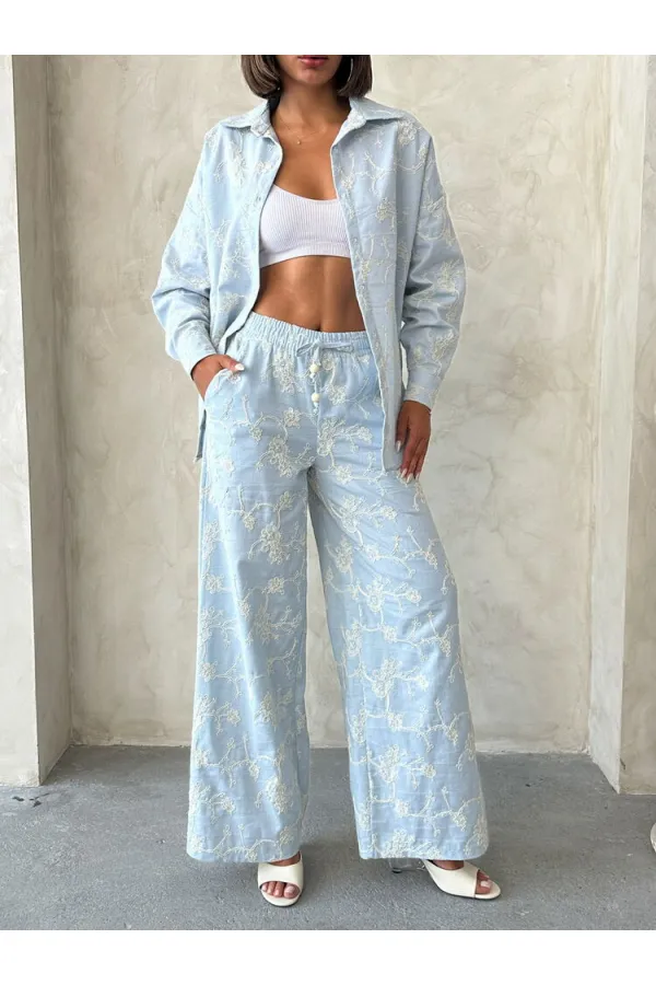 Pantalon brodé Süzüne - Bleu | Topshow | F1927