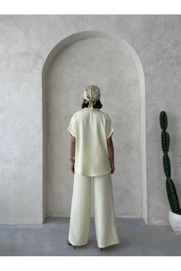 Çiçek Detaylı Pantolon - Sarı | Topshow