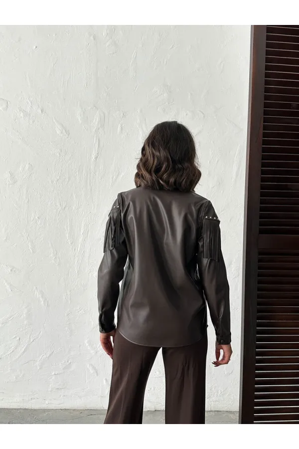 Chemise en similicuir à franges tombantes F 2043 - Café