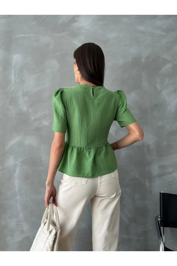 Topshow Zümrüt Zümrüt Dantel Detaylı Toptan Bluz