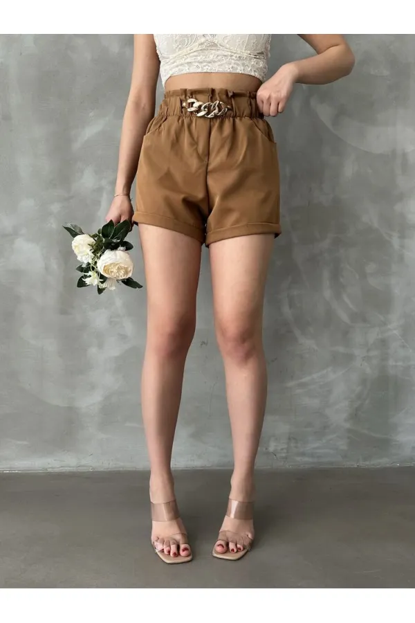 Topshow Bitter Coffee Waistband with Looped Pocket Wholesale Shorts