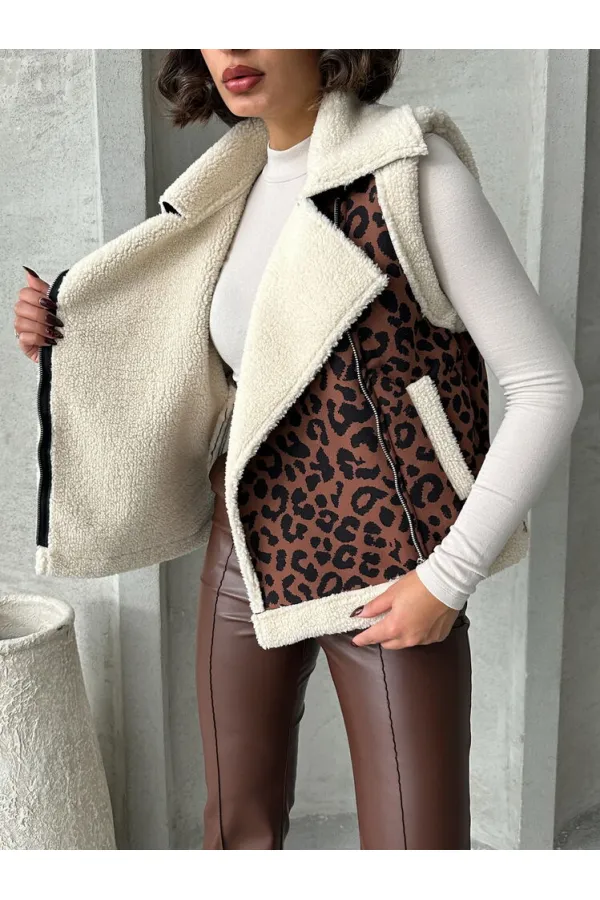 Peluş Toptan Yelek - Kahve Siyah | TOPSHOW | F1828