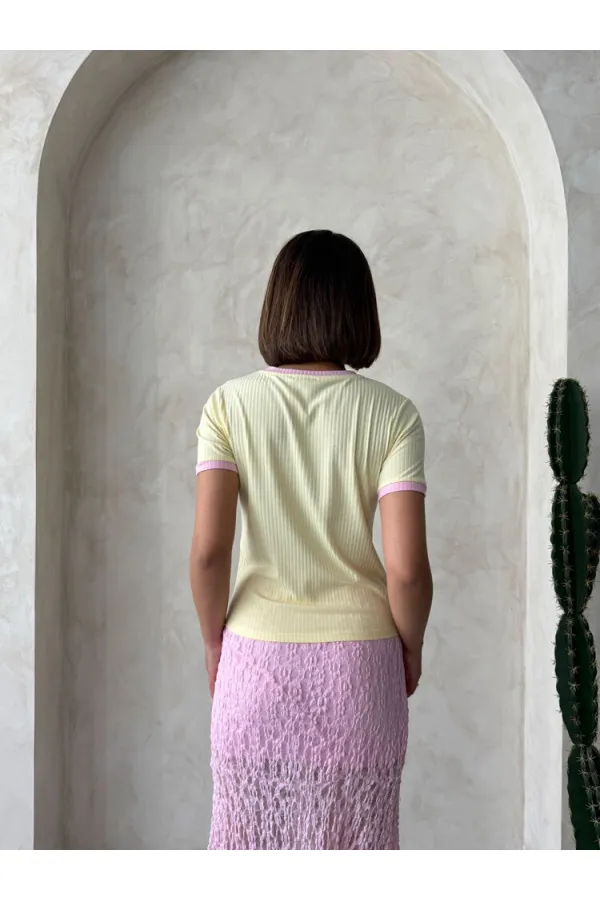 Nakışlı Tişort - Sarı Pembe | Topshow