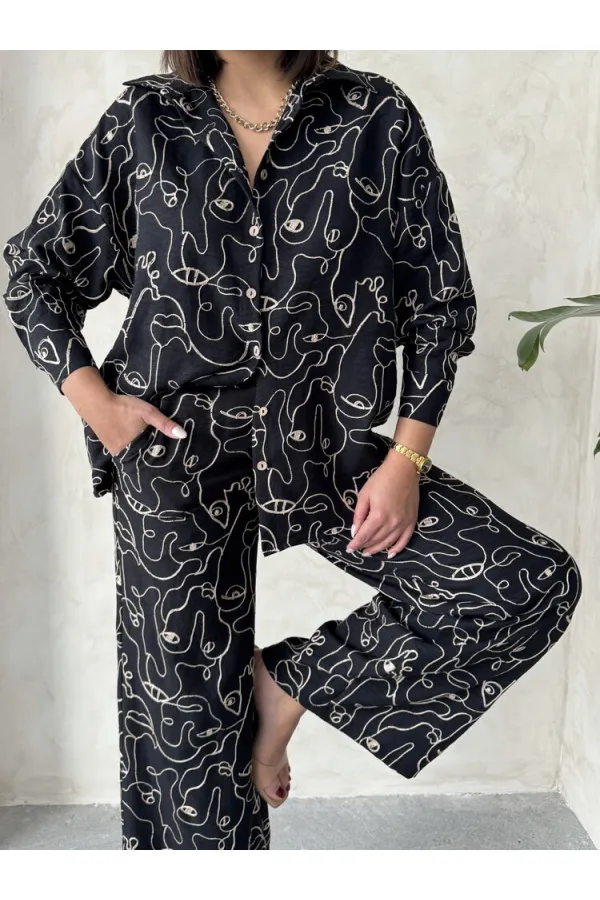 Chemise brodée en gros - Noire | Topshow | F1899