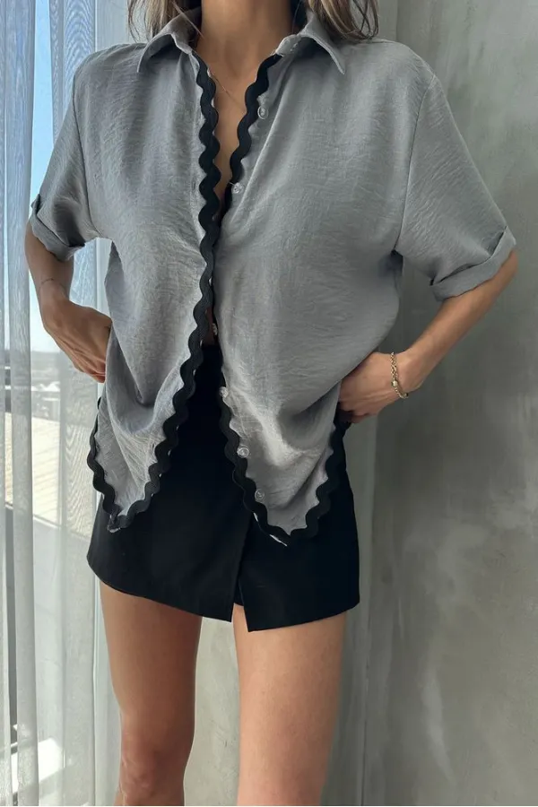 Topshow Gray Soutache Detailed Wholesale Shirt