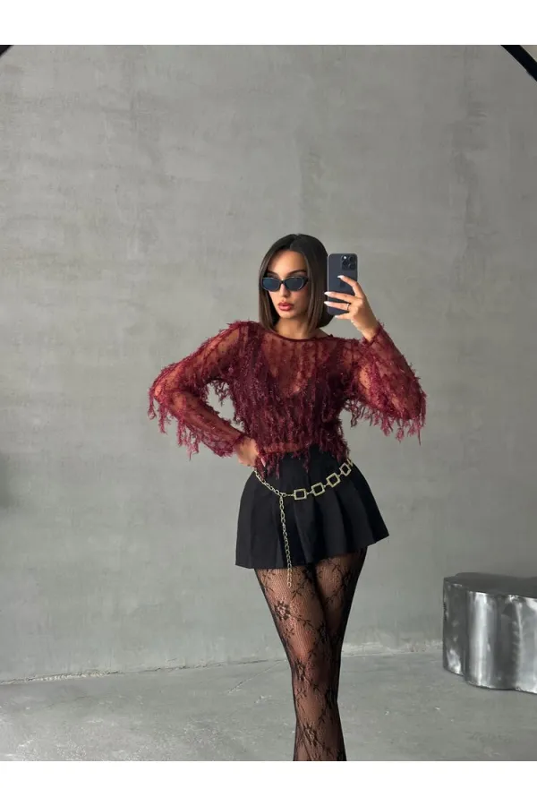 Hair Braided Wholesale Blouse - Burgundy | TOPSHOW | F1601