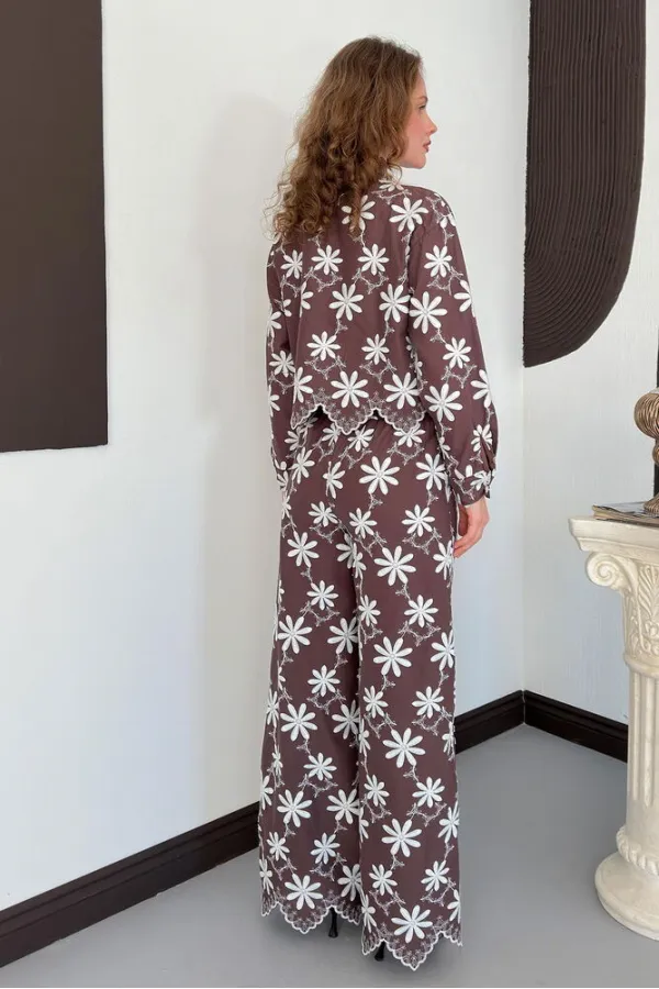 D 2913 EMBROIDERED TROUSERS - BROWN D 2913 EMBROIDERED TROUSERS - BROWN