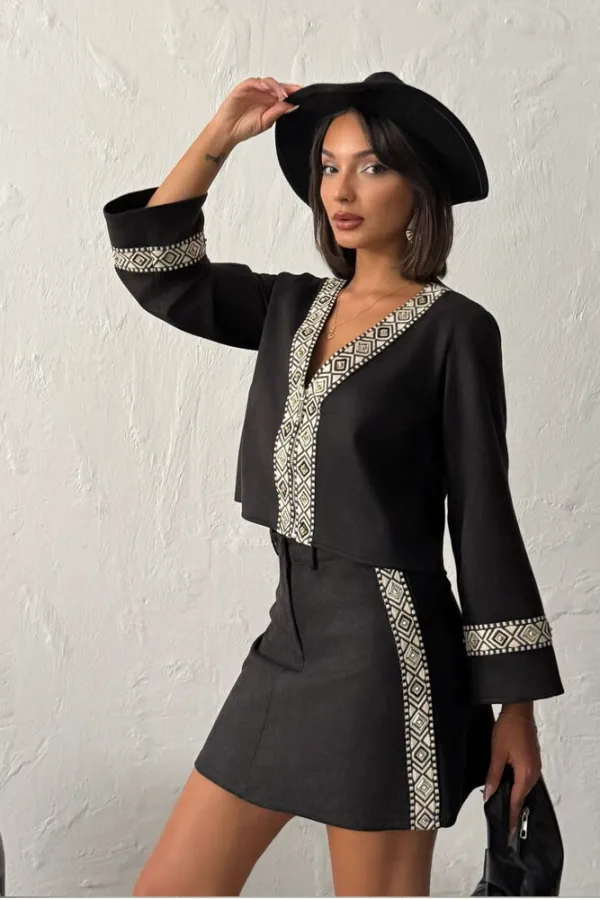 Veste zippée en daim scuba à rayures Topshow - Noir | F1971