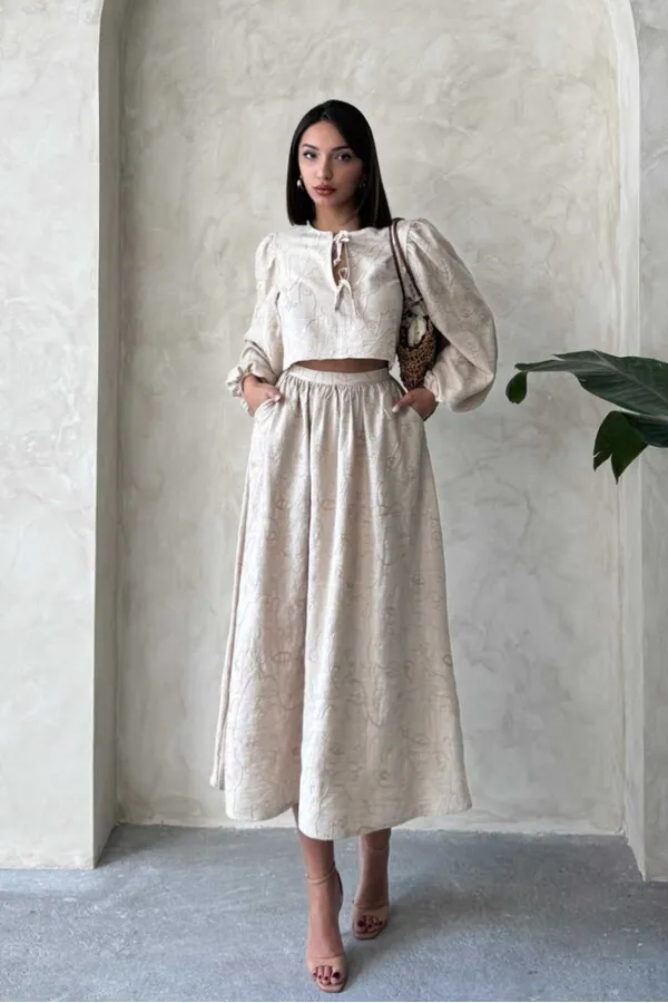 Nakışlı Toptan Etek - Taş | Topshow | F1901