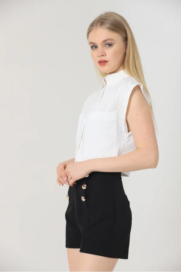 Topshow Black Decorative Buttoned Wholesale Shorts